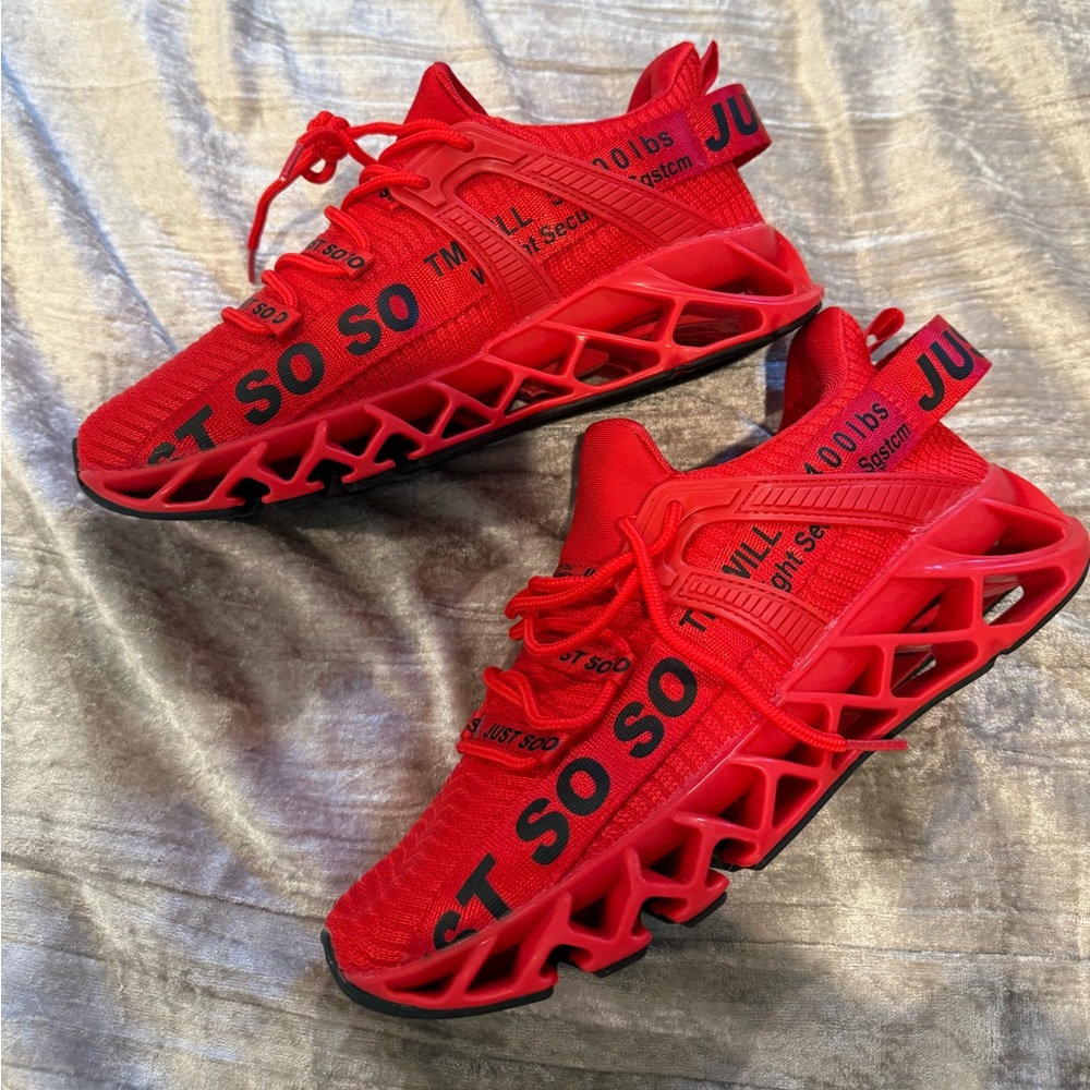 Red Athletic Sneakers with Unique Sole Design